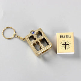 Gold Silver Color Mini Holy Bible Keychain Real Paper Can Read Key Chain Pendant Keyring Fashion Religious Jewelry