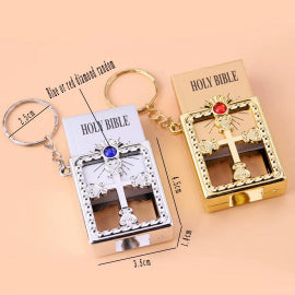Gold Silver Color Mini Holy Bible Keychain Real Paper Can Read Key Chain Pendant Keyring Fashion Religious Jewelry